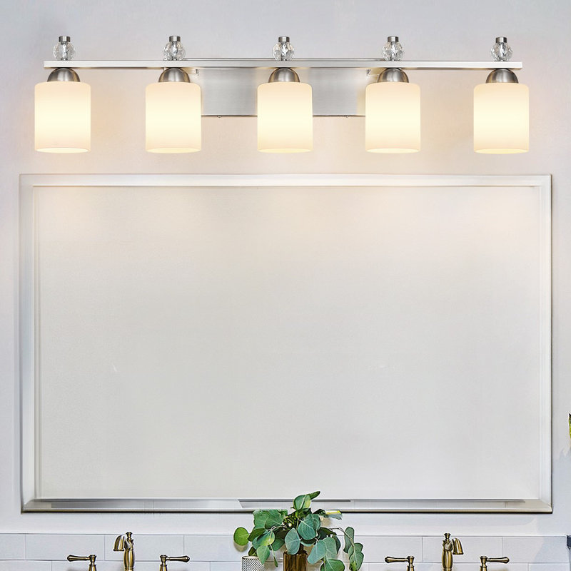 Luminaires de meuble-lavabo en verre Mid-Century E26, Nickel, 5 lumières