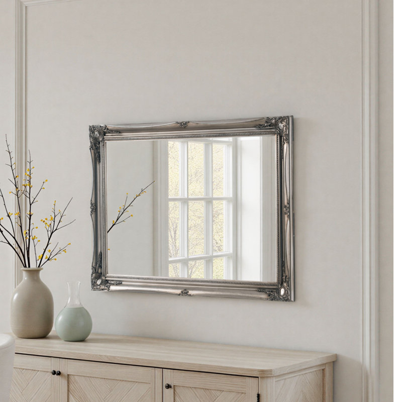 French Style Burdette Carved Wood Framed Accent Mirror, 90 cm H x 63 cm W, Silver