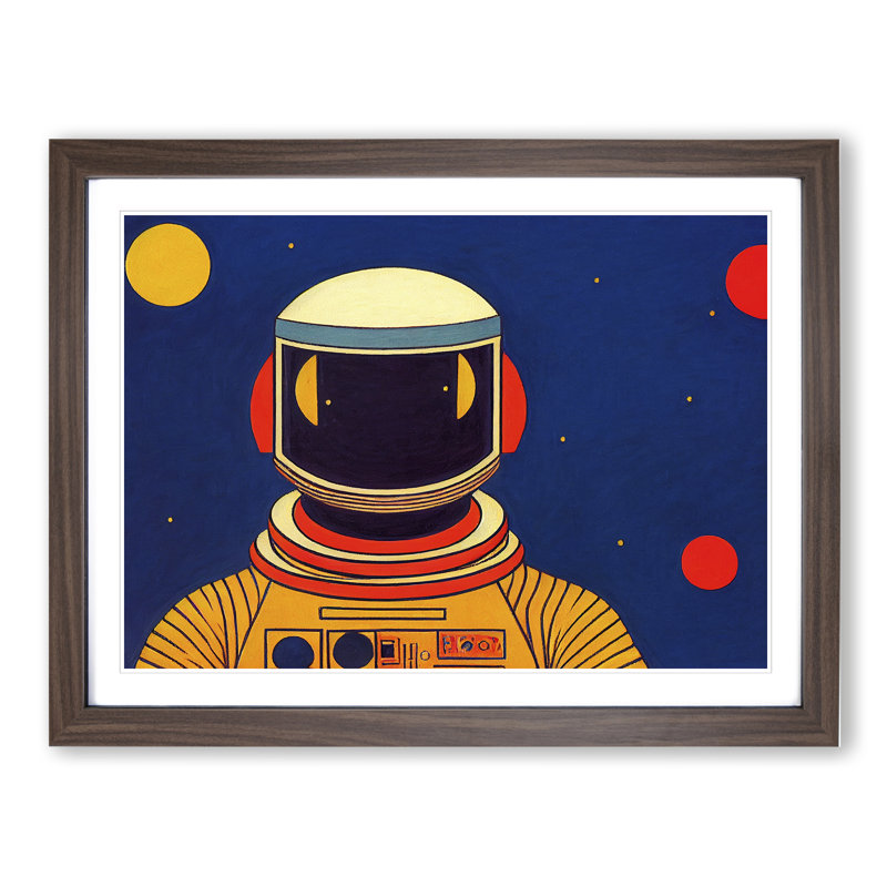 Retro Astronaut Vol.2 - Single Picture Frame Painting, 46cm H x 64cm W x 2cm D, Walnut Framed