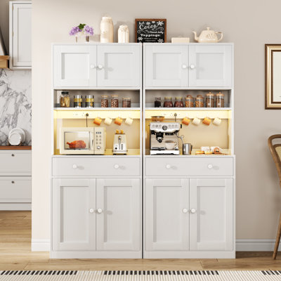 Armoire de cuisine 71 po avec portes, tiroir, armoire de ferme avec prise de courant et lumière DEL 71 po