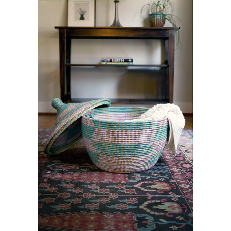 Aqua & Lavender Herringbone Storage Basket