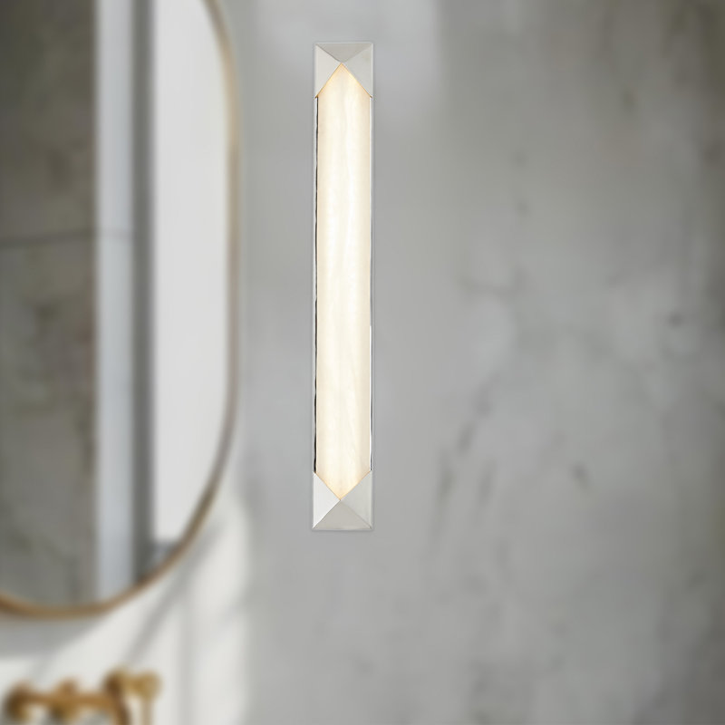 Caesar Dimmable LED Bath Sconce, Polished Nickel/Alabaster