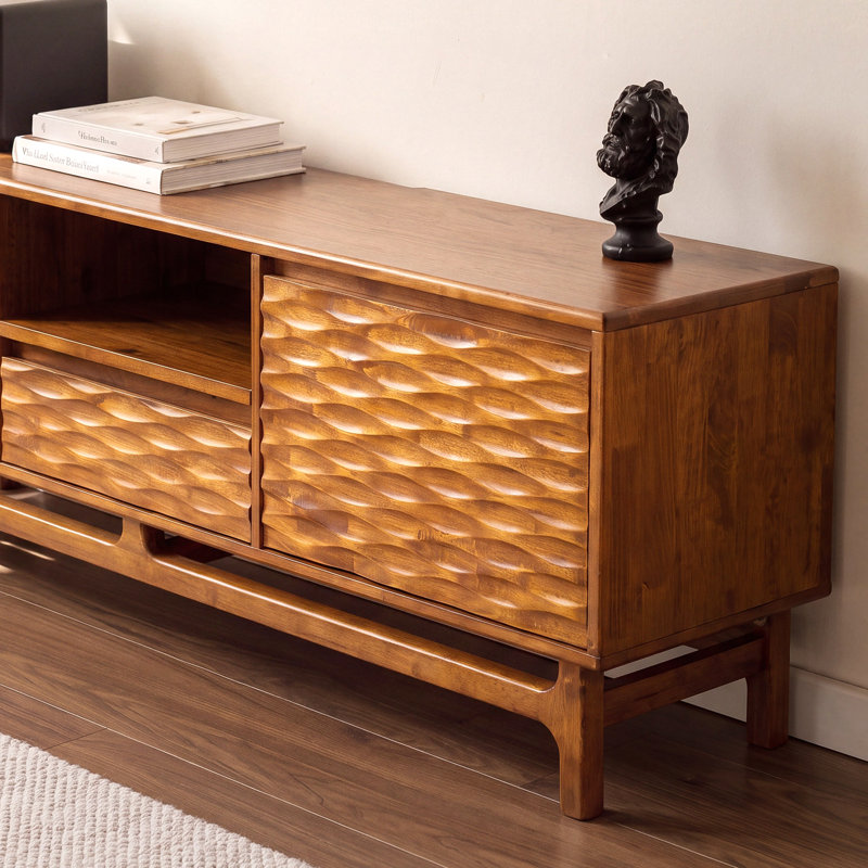 Caramel Wood TV Stand for TVs up to 80" with Media Storage Console Table, Caramel