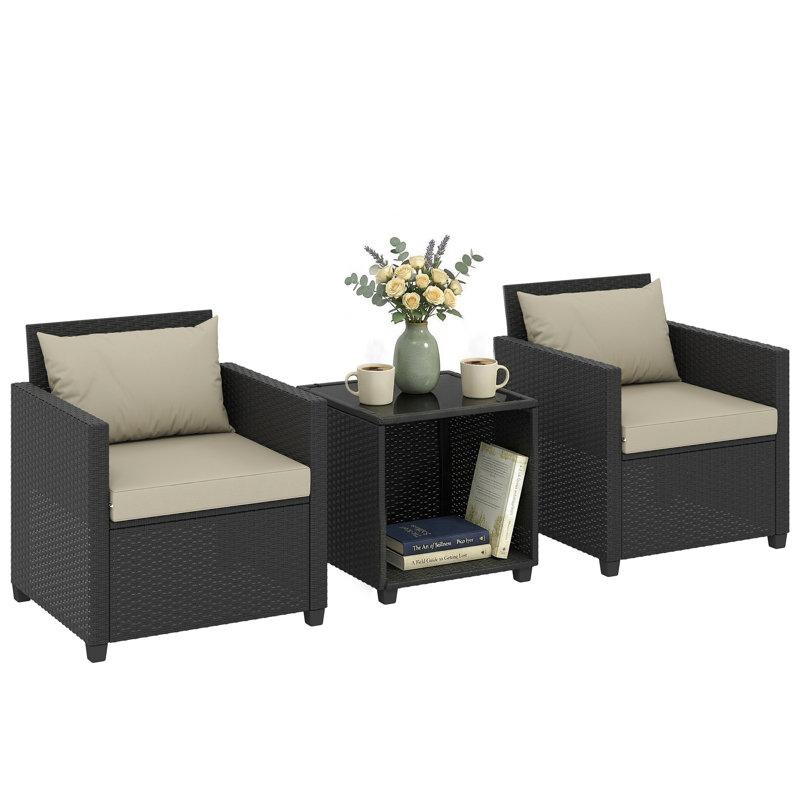Ensemble de salon de jardin 2 places, style bistro, beige