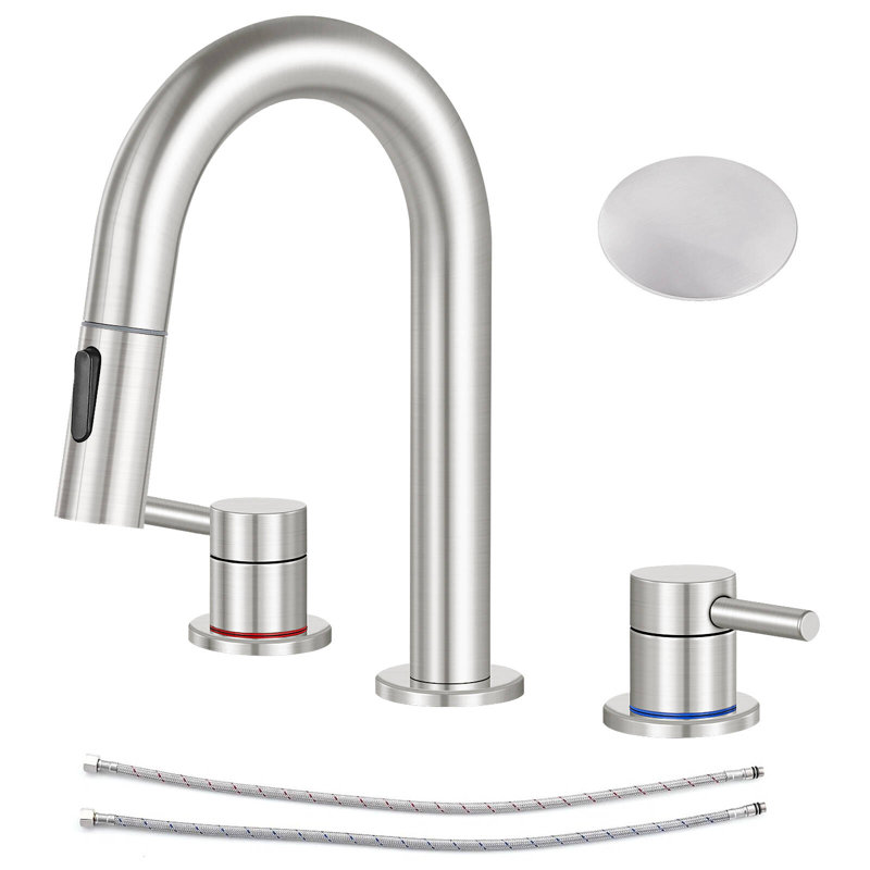 Widespread Bathroom Faucet 3 Hole, 2-handle Bathroom Sink Faucet with Drain Assembly, Brushed Nickel