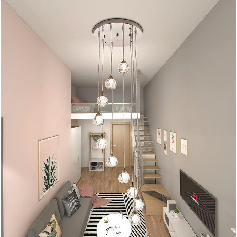 Lustre moderne à 10 lumières pour escalier, plafonnier encastré avec sphères soufflées à la main en cascade, pour hauts plafonds
