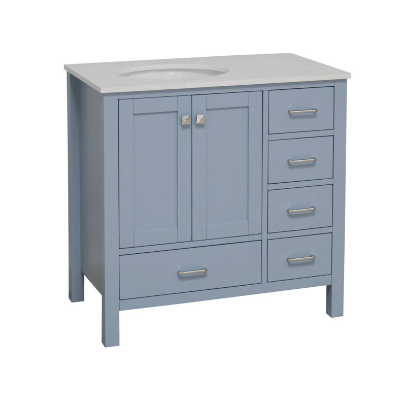 Claudett 36'' Single Bathroom Vanity with Top, Powder Blue, Engineered White