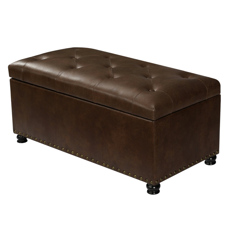 Repose-pieds de rangement rectangulaire en similicuir de 17,32 po de large Kenwith, Similicuir brun café