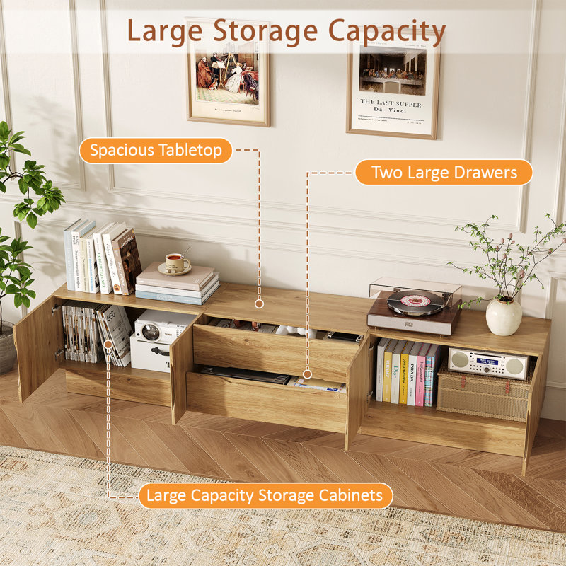 94.5” Wood TV Stand For 100 Inch TV, Entertainment Center With Storage Drawers And Cabinets, Farmhouse Media Console Table For Living Room