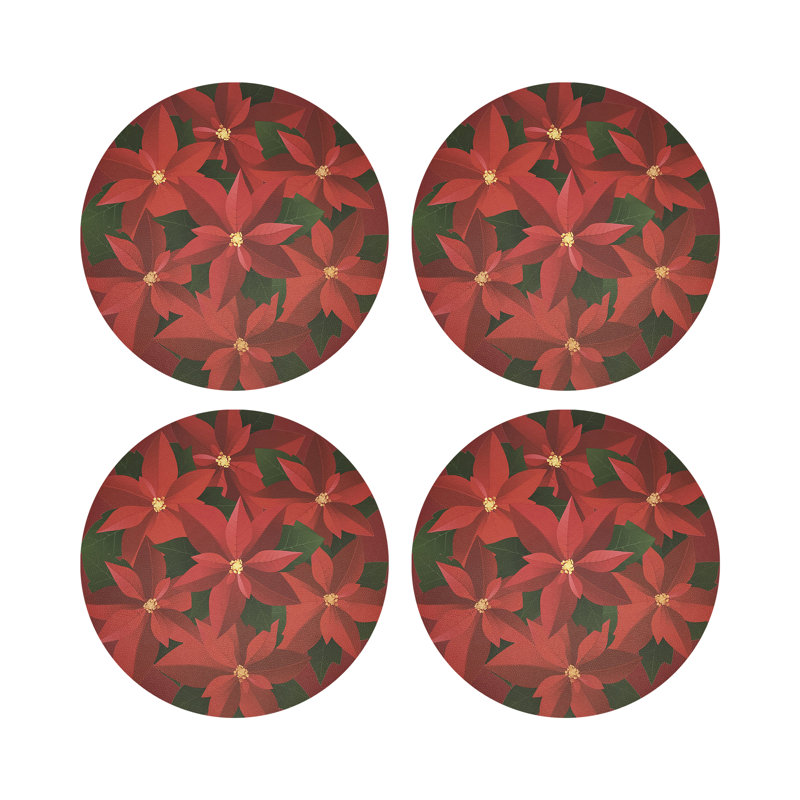 Christmas Poinsettia Pebble 16" Vinyl Placemat