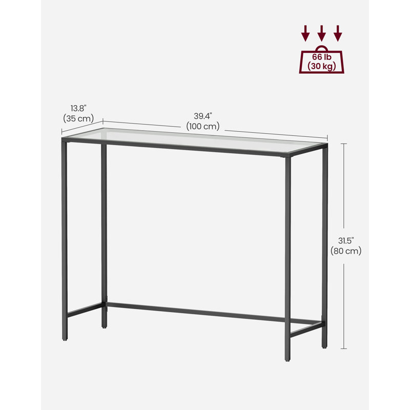 Huxley 39.4'' Glass Top Console Table, Black/Transparent, 31.5'' H X 39.4'' W X 13.8'' D