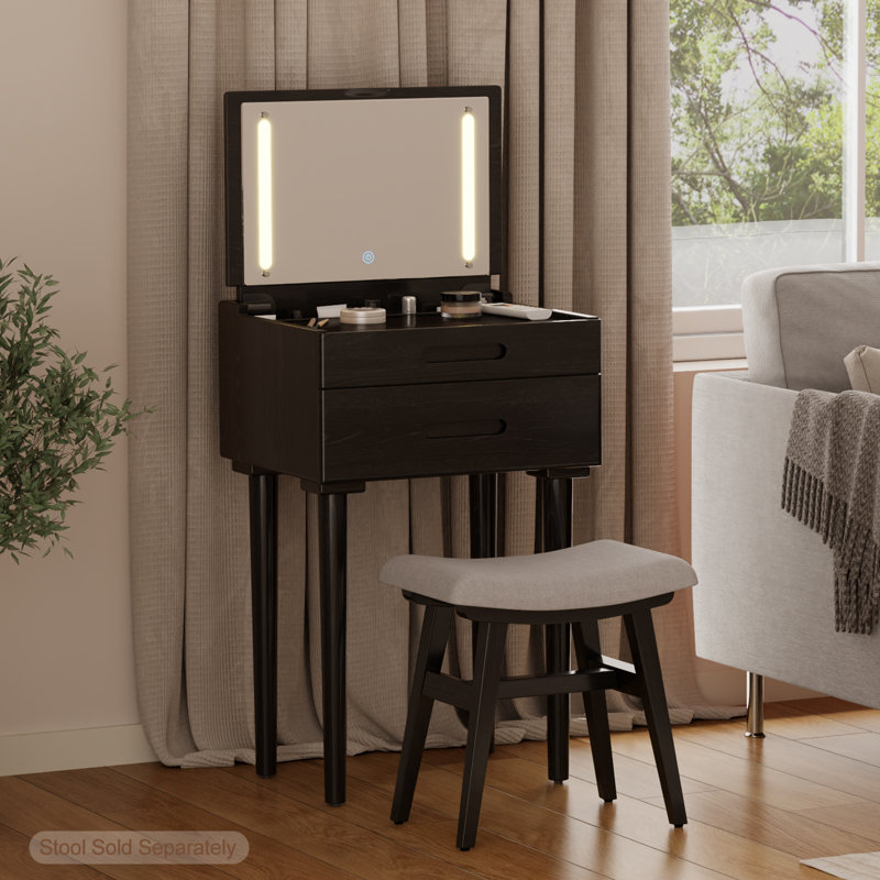Meuble-lavabo en bois massif avec miroir et lumières Anita Aevah, L 19,6 po, Noir