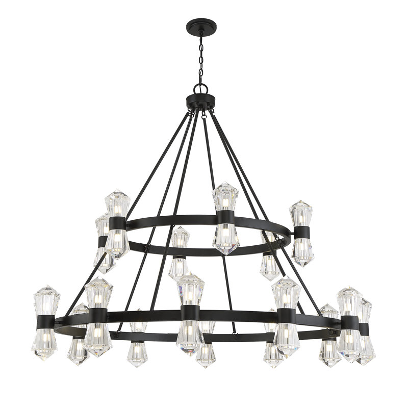 Modern Matte Black 36-Light Crystal Empire Chandelier
