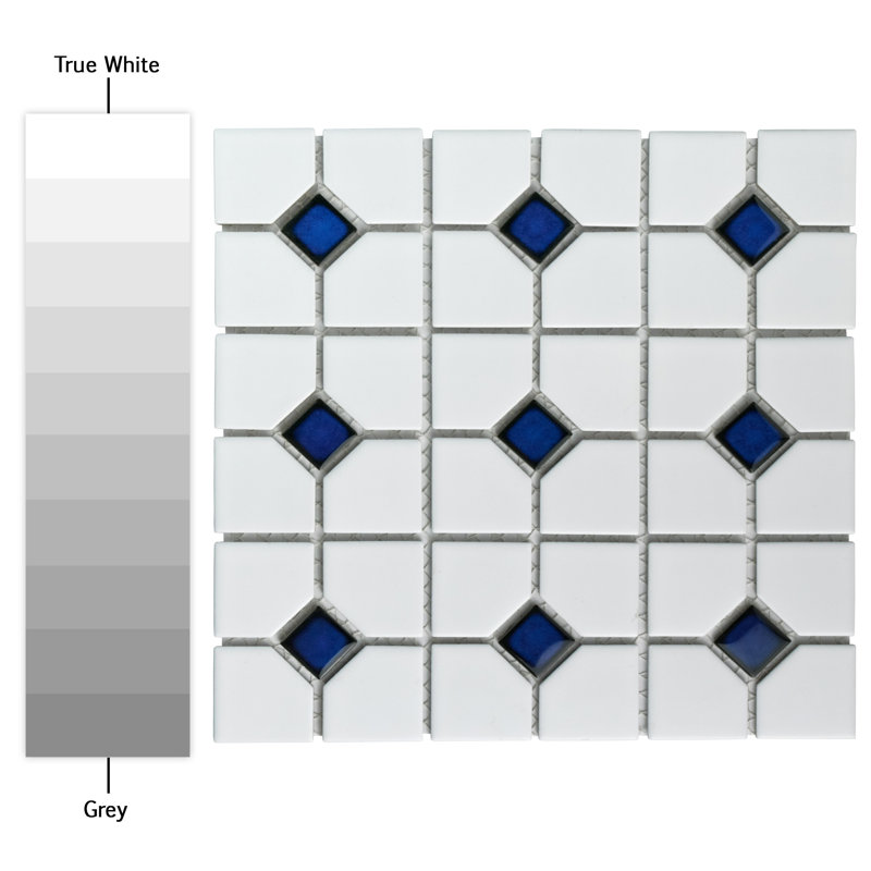 Oxford 11" x 11" Porcelain Honeycomb Mosaic Wall & Floor Tile, Blue/White