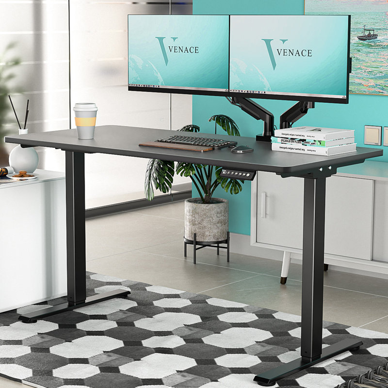  Bureau debout double VVENACE, H 46,5 po x l 47,24 po x P 23,62 po, Noir, Noir