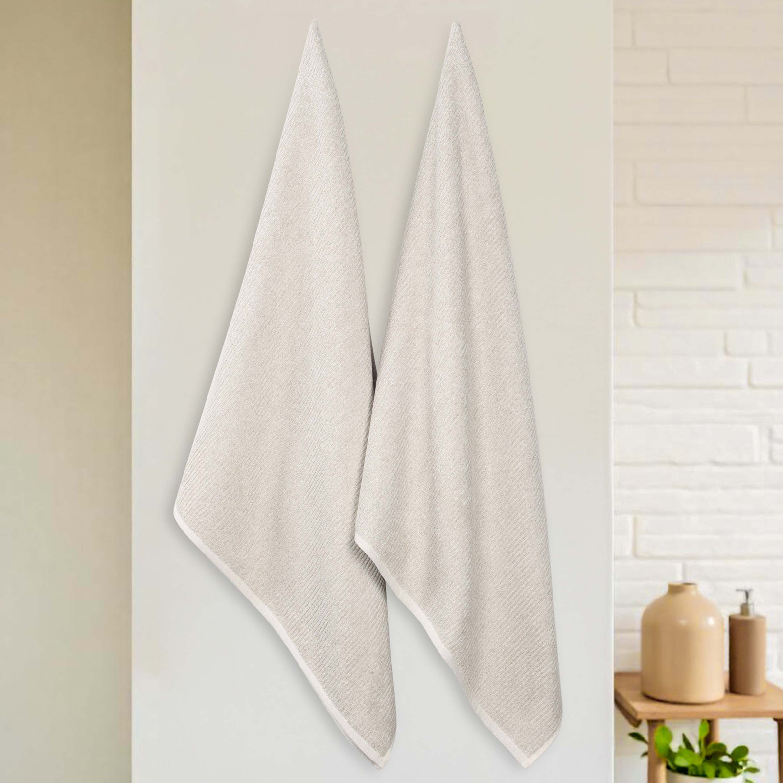 Destin Viscose Cotton Blend Medium Weight Textured Ribbed Bath Sheets, Beige
