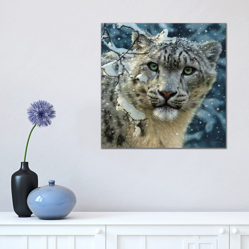 Snow leopard, carré, H 18 po x l 18 po x P 1,5 po, Toile tendue, Pas de tapis
