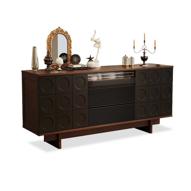 Buffet en bois massif noir et noyer, H 31,1 po x l 62,99 po x P 15,75 po, Noir/noyer