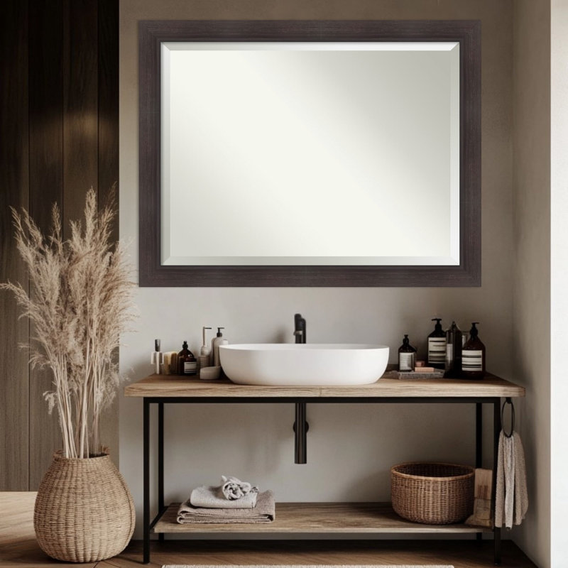 Miroir de salle de bain mural incliné et biseauté, 35,5 po x 45,5 po, Espresso