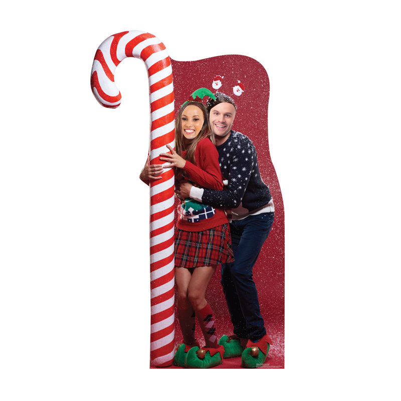 Life-Size Ugly Christmas Sweater Cardboard Stand-In with Candy Cane