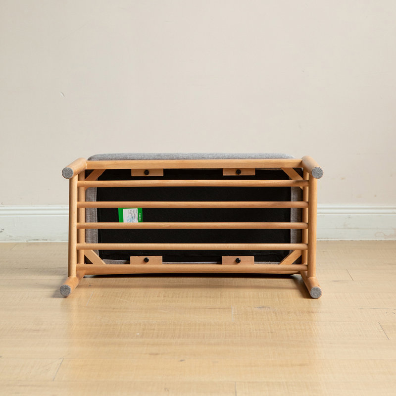 (Beige) Banc à chaussures en bois massif naturel, banc de rangement moderne Mid-Century avec coussin éponge à rebond élevé pour hall d'entrée et espaces de vie