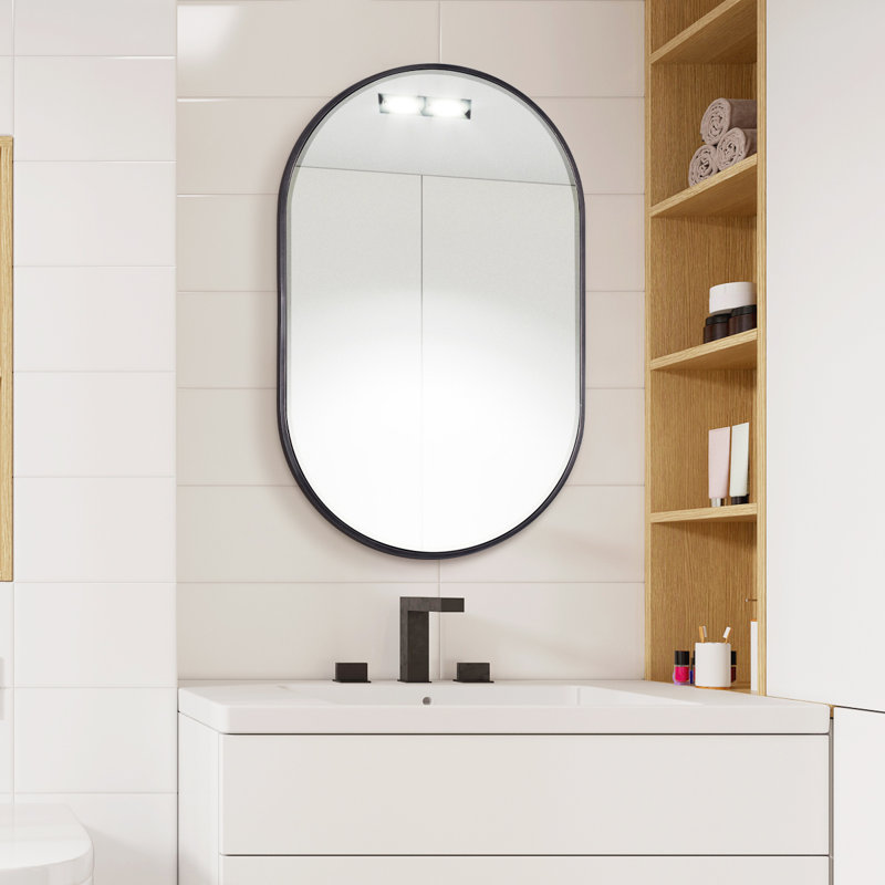 Chaya Metal Oval Wall Mirror, 91.4cm H x 55.9cm W, GUNMETAL/bevel edge