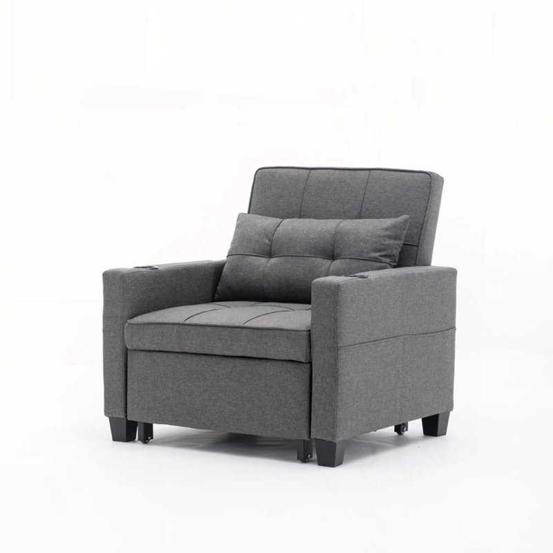 Fauteuil convertible capitonné large de 34,3 po Kurtiss, Lin gris foncé