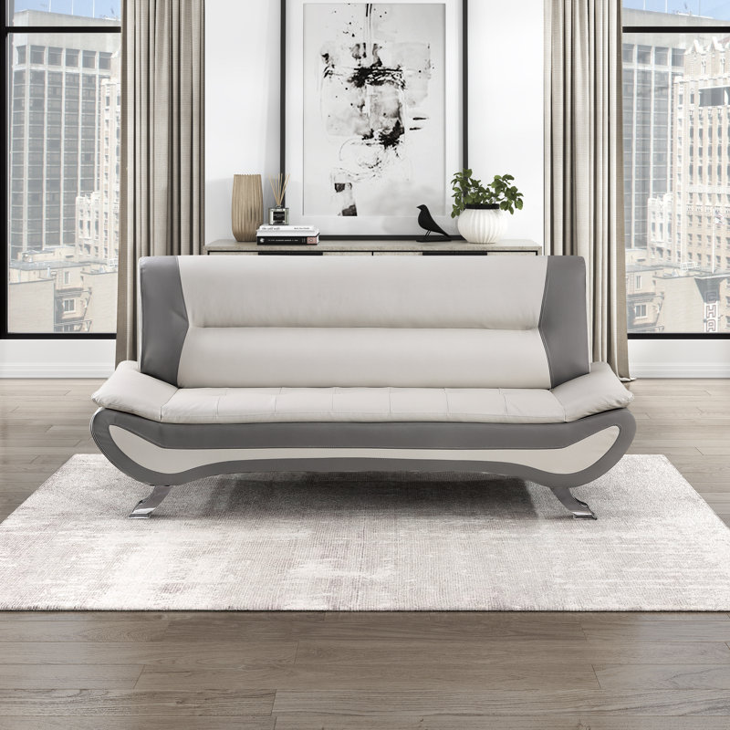 Lefter 78" Modern & Contemporary Faux Leather Sofa - Faux Leather Sofa, Reversible Cushions, Round Arms Style  
