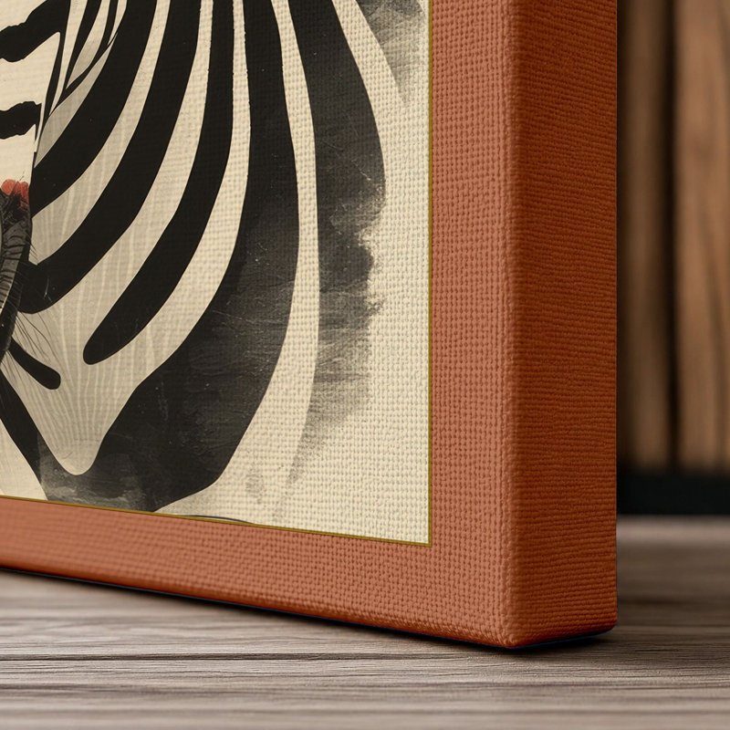 Zebra Head Study Modern 1 Piece Wrapped Canvas Wall Art, 30x20 - 76.2 x 50.8 cm, Terracotta Border