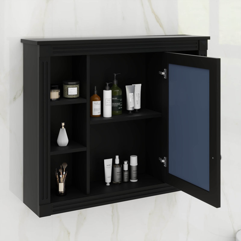 Armoire de rangement murale avec miroir, 6 tablettes ouvertes