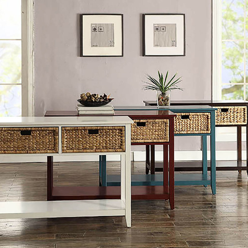 Élégante console bleu sarcelle avec espace de rangement pratique - 2 tiroirs et tablette inférieure avec pieds en bois massif pour le tiroir du décor du salon