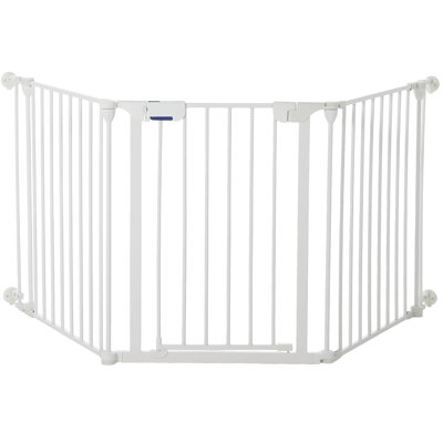 75.3"×29” Extra Wide Baby Gate & Pet Playpen, 3-Panel Metal Play Yard with Walk-Through Door - Hardware Mounted Indoor Safety Gate for Stairs, Doorways, Fireplace