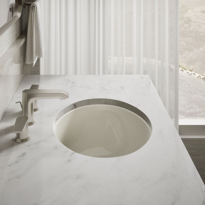 Caxton® Ceramic Oval Undermount Bathroom Sink with Overflow, Biscuit