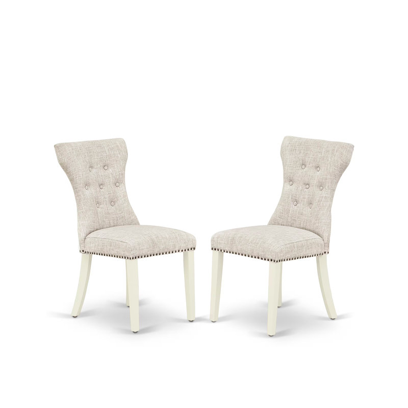 Ensemble de salle à manger 3 pièces pour petits espaces comprenant une table de salle à manger ronde avec Dropleaf et 2 chaises Parsons en tissu de peau de lin, 42 x 42 pouces, blanc lin