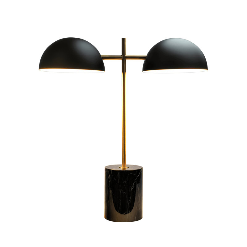 Lampe de table Hydro Black avec interrupteur marche / arrêt, lampe double, base en faux marbre H 22,4 po x l 20 po x P 7,9 po pour le salon, lampes de bureau pour la lecture au bureau