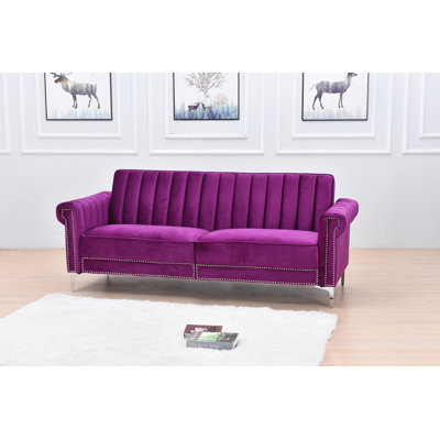 Twin 85'' Velvet Futon And Mattress