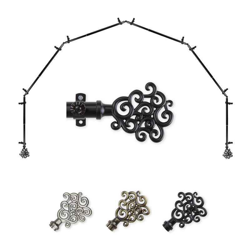 Ensemble de quincaillerie à rideaux simple &-side bay Reinaldo, Noir, 28 à 48 po (de chaque côté)