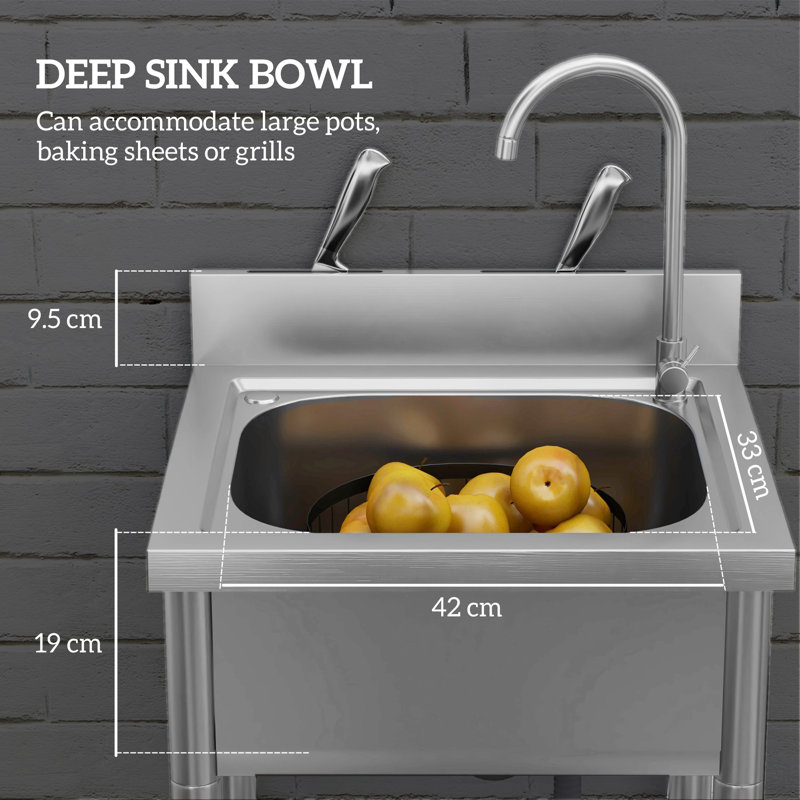 HOMCOM Outdoor Utility Sink Free Standing Single Bowl, 55 x 50 x 100 cm