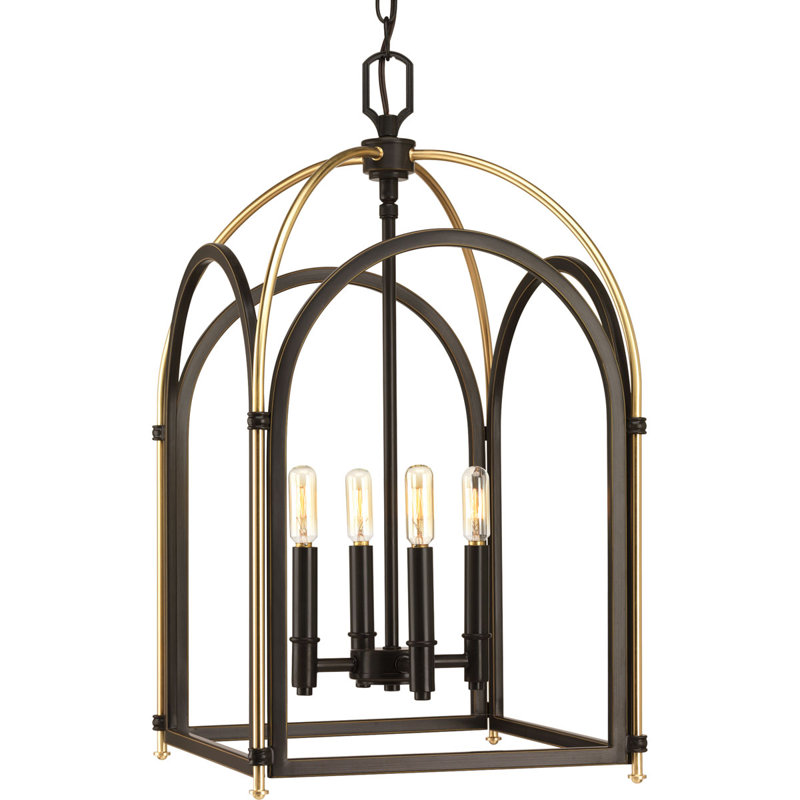 Luminaire suspendu rectangulaire 4 lumières lanternes Mcdonagh, H 19,63 po x l 10,13 po x l 10,13 po, Bronze antique