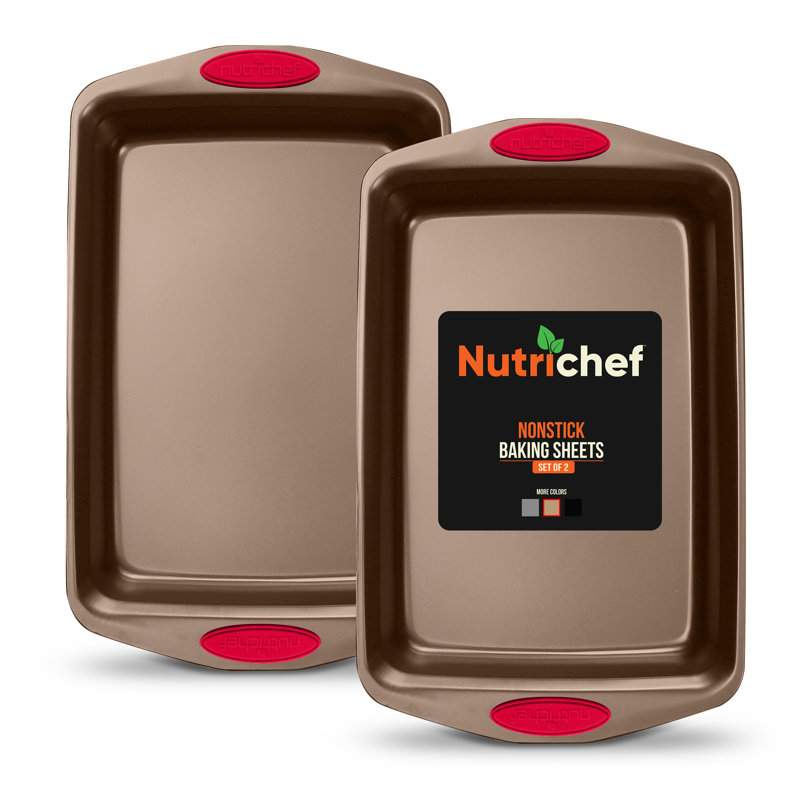 NutriChef Non-Stick Steel 2 Piece Baking Sheet Set, Gold