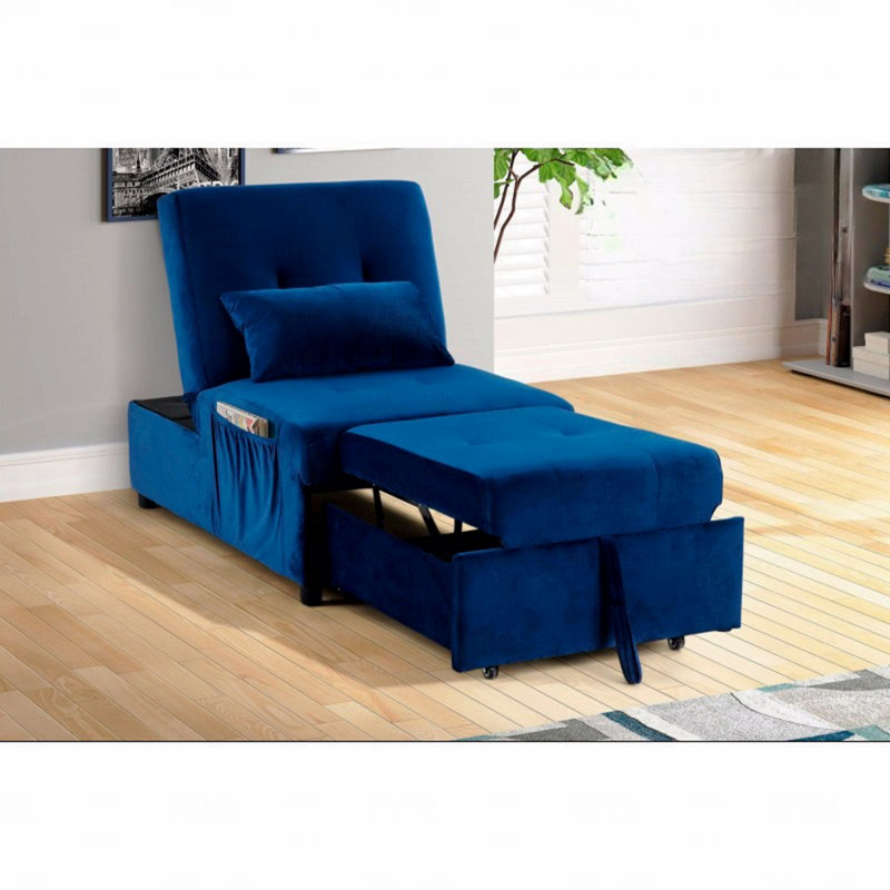 Méridienne convertible en velours bleu marine