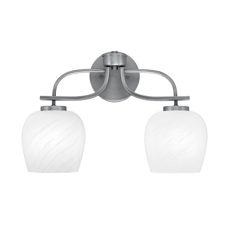 Barre d'éclairage de salle de bain 2 lumières Wynnefield, finition graphite avec verre de marbre blanc de 6 po