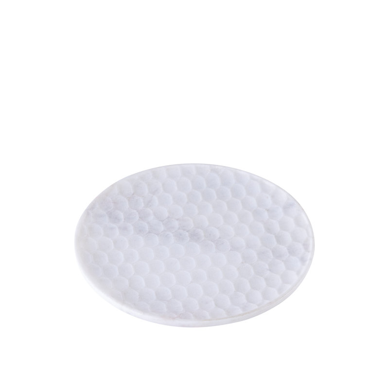 Plateau rond moyen en marbre blanc, H 1 po x l 8 po x P 8 po