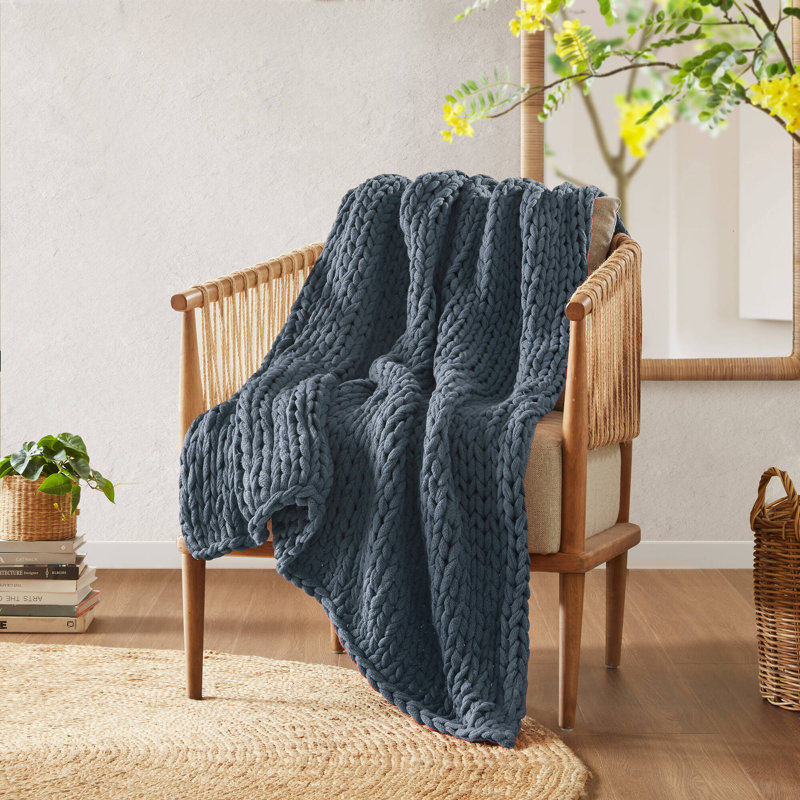 Hand Made Chunky Double Knit Throw Blanket, Indigo