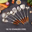 Ensemble d'ustensiles de cuisine 8 pièces en acier inoxydable avec poignée en bois - Outils de cuisson professionnels de 15 pouces comprenant une spatule, une louche, une écumoire, un Turner, une cuillère à pâtes, des cuillères solides et rainurées pour cuisiner et servir