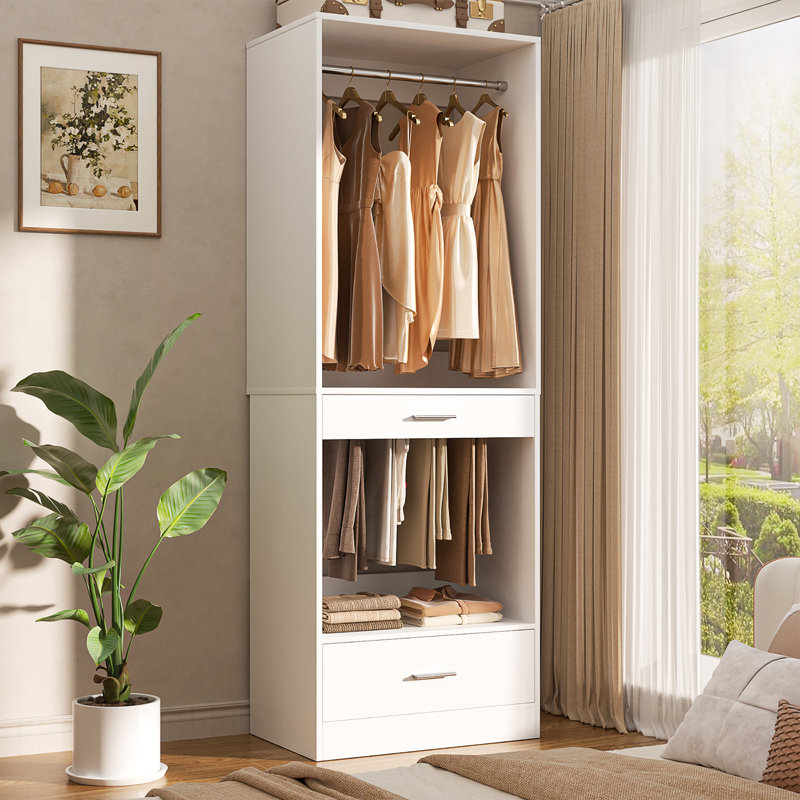 23.6“ Closet System Organizer With Hanging Area, Pants Rack & Drawer, White