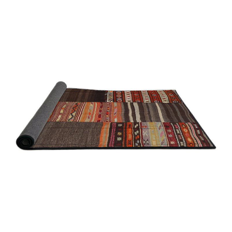 Tapis contemporain brun / gris / orange, Rond 4 pi