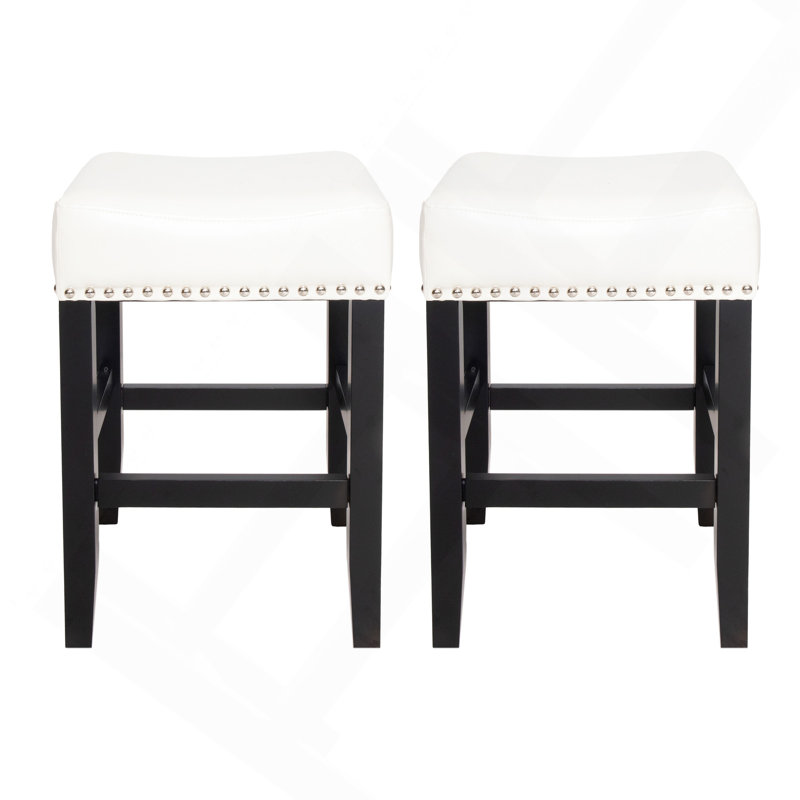 Tabouret de comptoir 26 po en cuir sans dossier (ensemble de 2), Ivoire ivoire