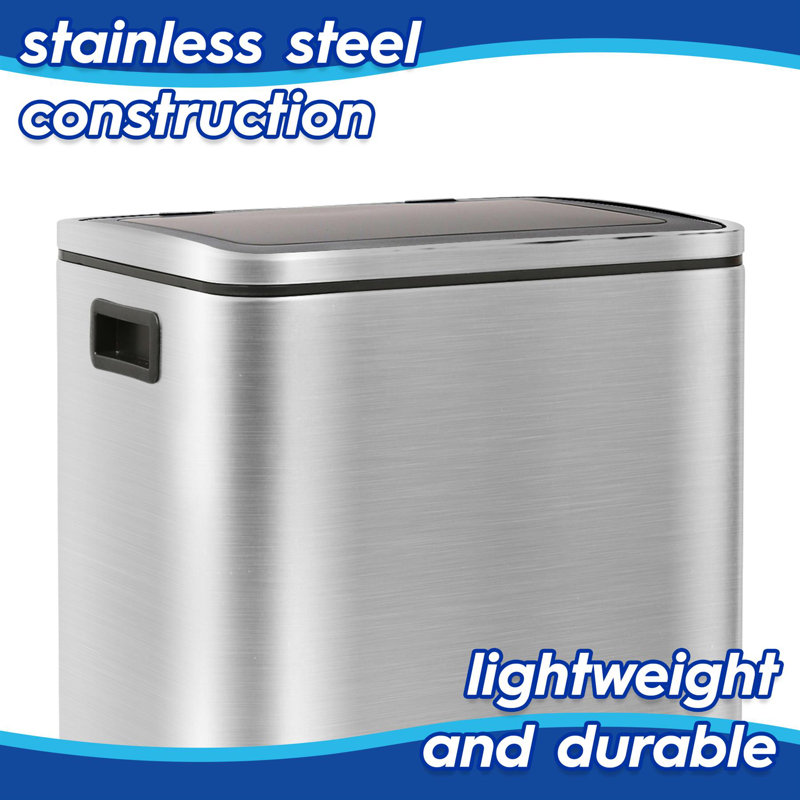 Stainless Steel 30 Liter Step On Multi-Compartments Trash & Recycling Bin, Brushed