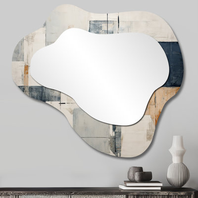 Veator Abstract Blue Beige Road Collage I - Abstract Collages Asymmetrical Decorative Wall Mirror, Modern Cloud Mirror, Printed Metal Art
